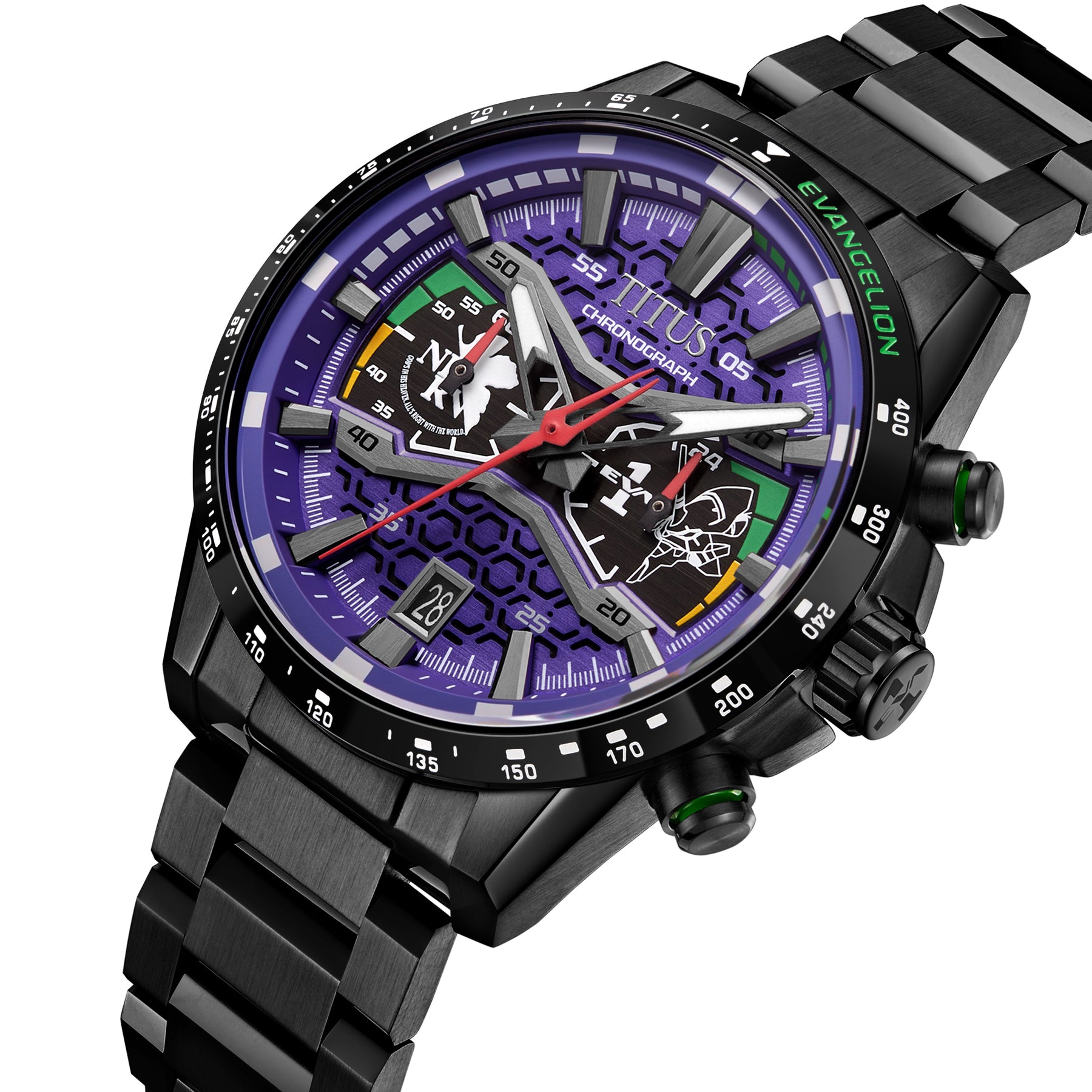 Solvil et Titus x Evangelion "EVA-01" Saber Collection Limited Edition Chronograph Quartz Stainless Steel Watch [W06-03427-001]