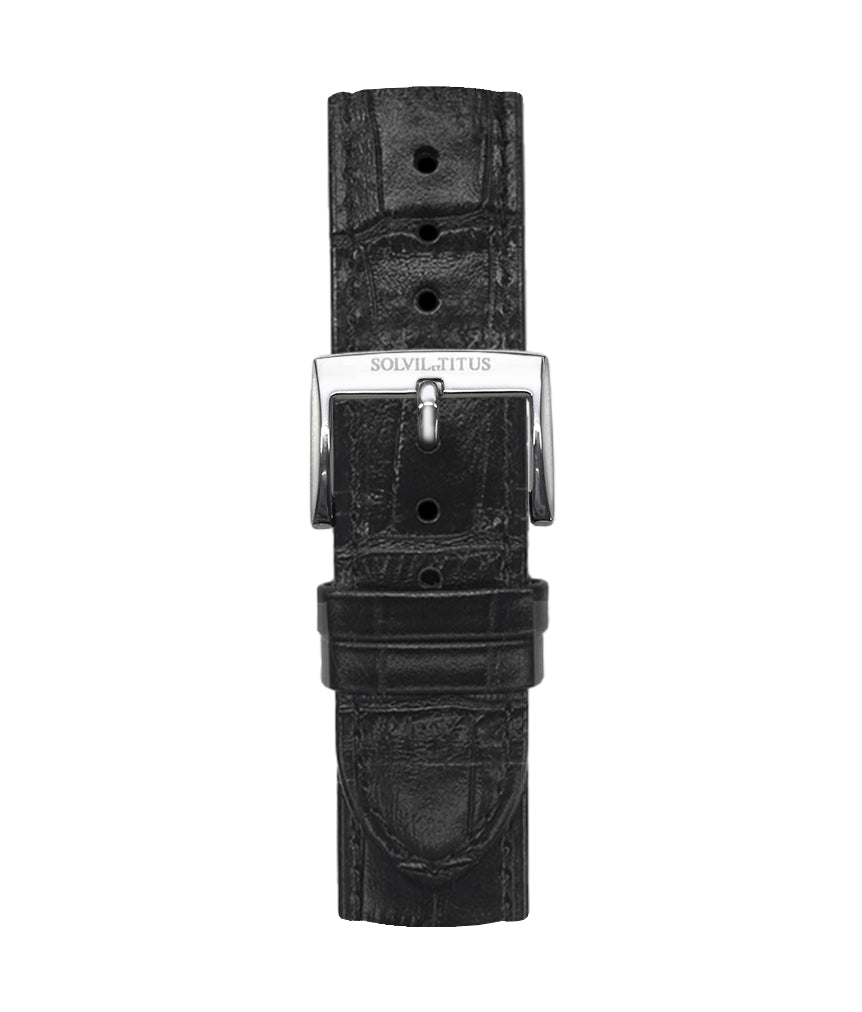 22mm Black Croco Pattern Leather Watch Strap [T06-011-03-022]