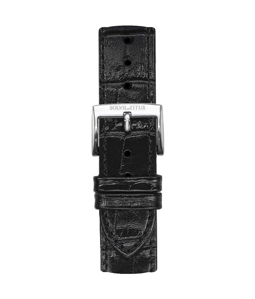 20mm Black Croco Pattern Leather Watch Strap [T06-012-03-022]
