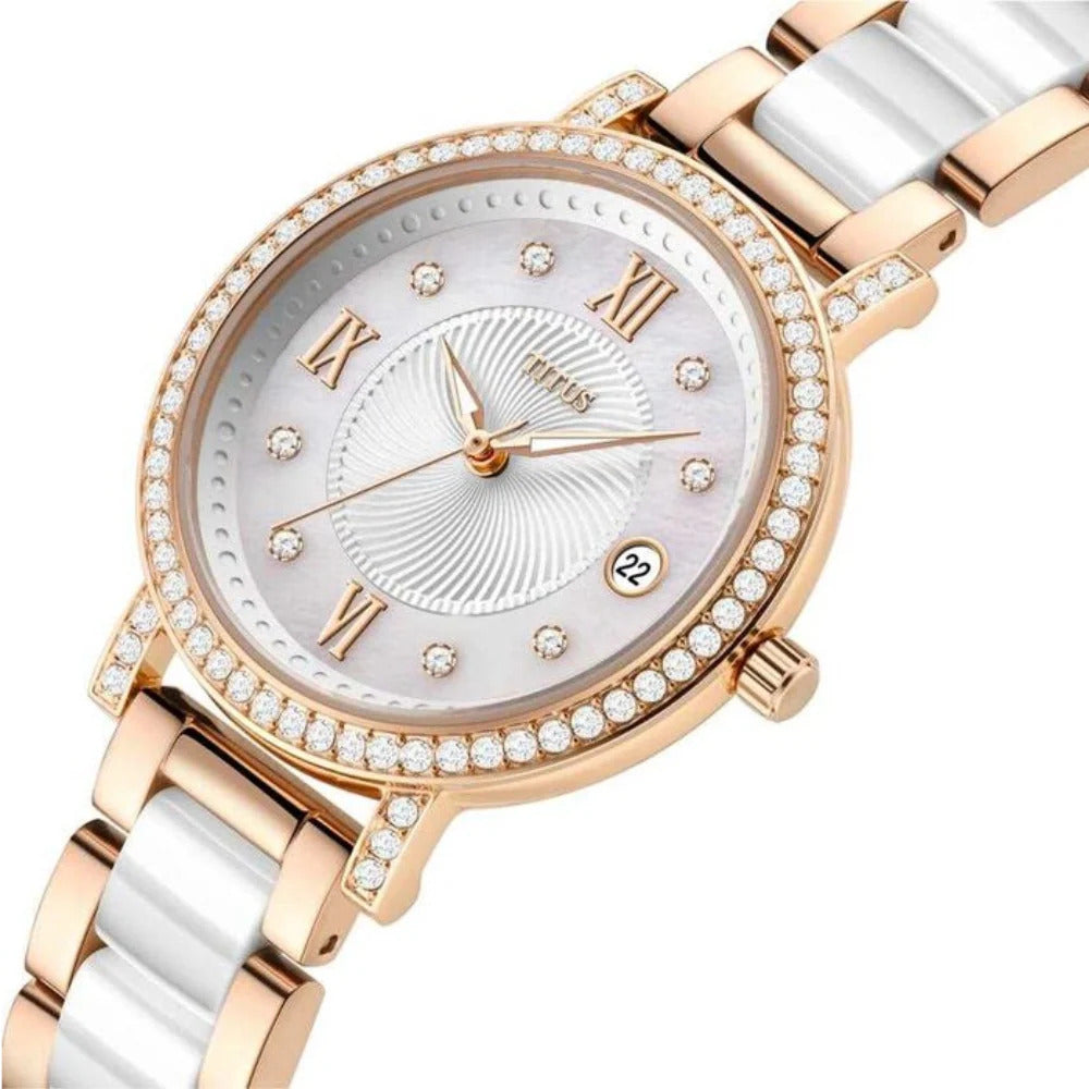 [WOMEN] Chandelier 3 Hands Date Quartz Stainless Steel With Ceramic Watch [W06-03191-002]