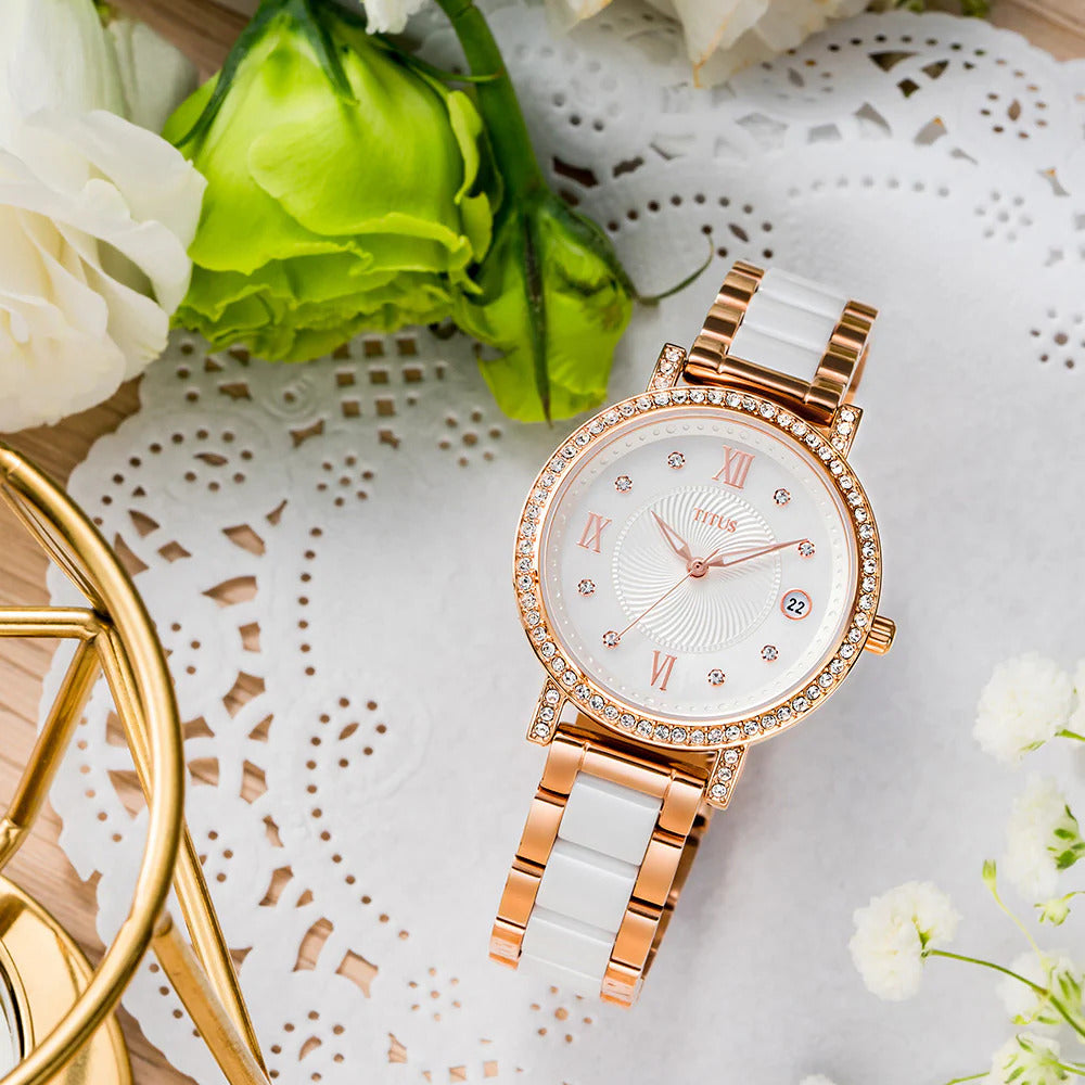 [WOMEN] Chandelier 3 Hands Date Quartz Stainless Steel With Ceramic Watch [W06-03191-002]