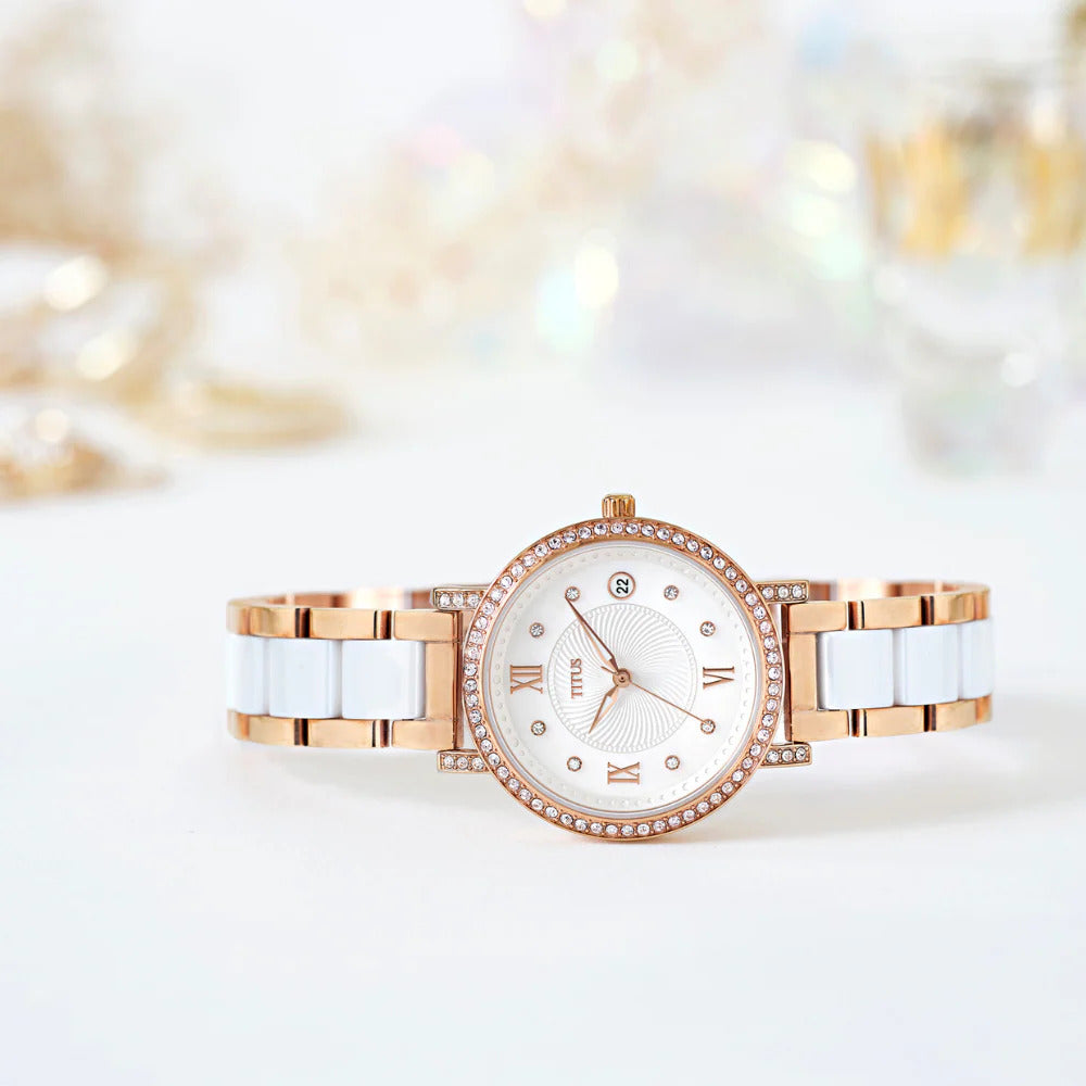 [WOMEN] Chandelier 3 Hands Date Quartz Stainless Steel With Ceramic Watch [W06-03191-002]