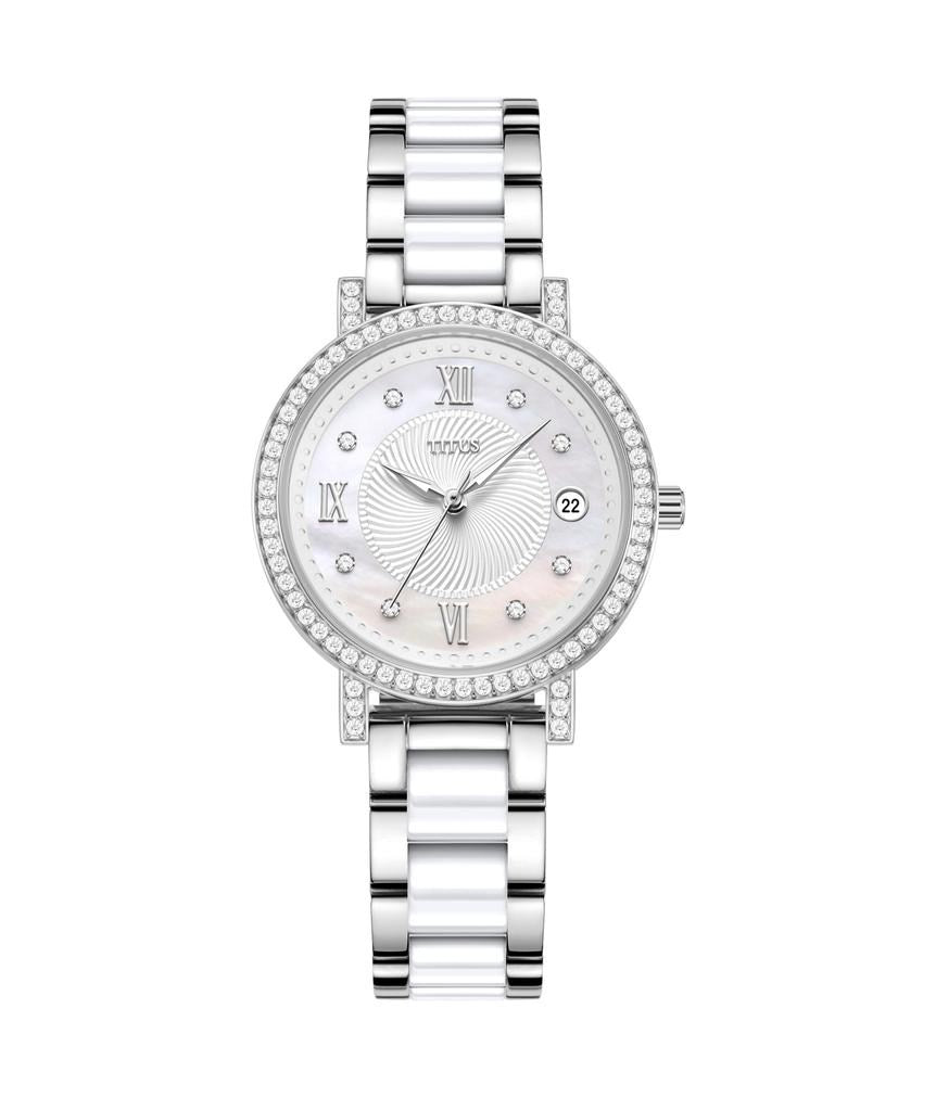 [WOMEN] Chandelier 3 Hands Date Quartz Stainless Steel With Ceramic Watch [W06-03191-001]