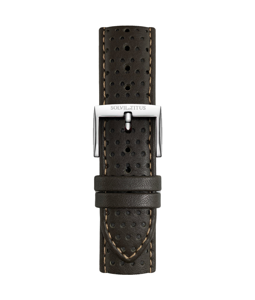 22mm Brown Rally Pattern Leather Watch Strap [T06-035-11-091]