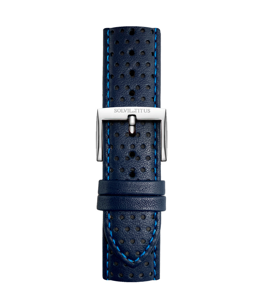 22mm Blue Rally Pattern Leather Watch Strap [T06-035-79-091]