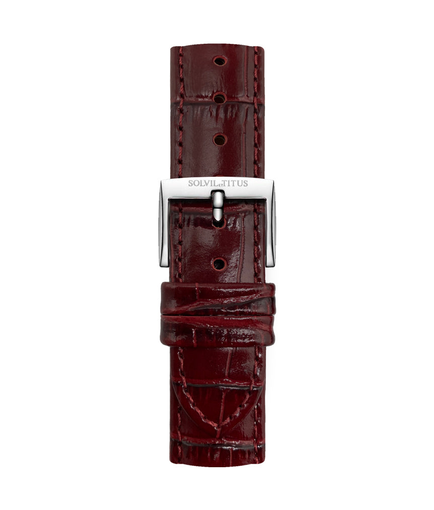 18mm Burgundy Croco Pattern Leather Watch Strap [T06-143-26-011]