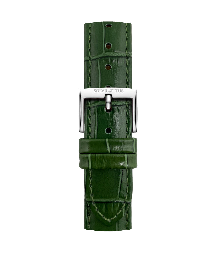 18mm Green Croco Pattern Leather Watch Strap [T06-143-78-011]