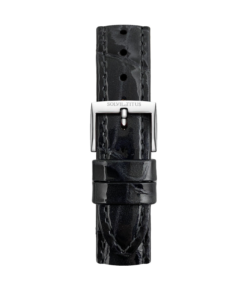 18mm Black Croco Pattern Leather Watch Strap [T06-147-03-011]