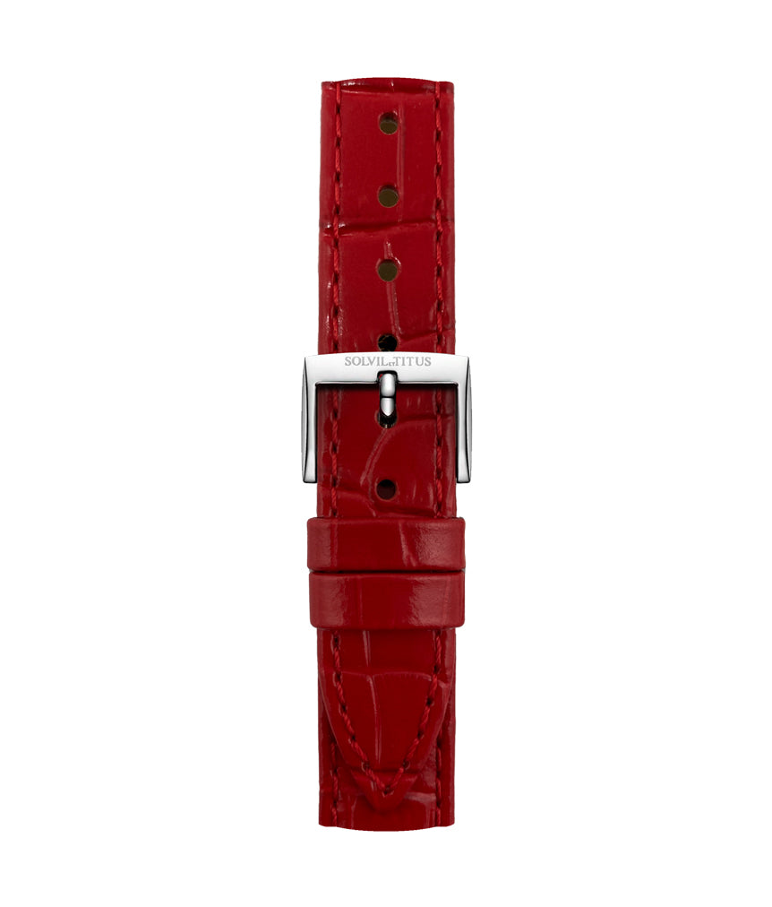 16mm Poppy Red Croco Pattern Leather Watch Strap [T06-158-23-011]