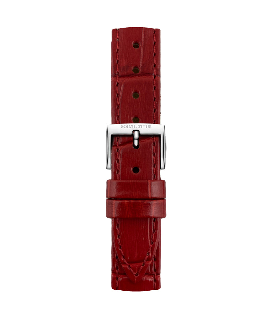 16mm Red Croco Pattern Leather Watch Strap [T06-158-24-011]